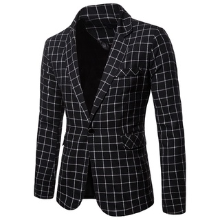 feiyan Charm Men's Casual Fit Slim Suit One Button Business Coat Jacket Plaid Blouse
