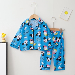 iu bebé niños niñas niños de dibujos animados mickey impresión ropa de dormir de manga larga blusa casual pantalones largos conjunto