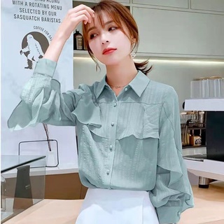 Camisa de gasa para mujer2021Primavera y verano nuevo estilo coreano de moda todo-fósforo de camisa de manga larga estilo occidental camisa pequeña camisa de temperamento de señora llcp