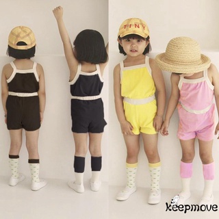 Txt-kids niñas moda 2 piezas bloque de Color Tank Top+pantalones cortos conjunto (1)