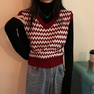 Estilo coreano suelto suéter de punto de las mujeres chaleco cuello en V chaleco sin mangas fondo superior (9)