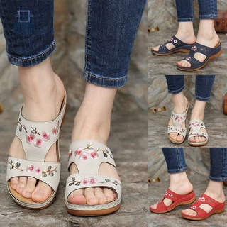 bordado ortopédico cómodo flip flop sandalias dedo del pie abierto verano al aire libre zapatillas cuñas zapatillas para las mujeres