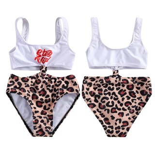 ☆Rt✭Traje de baño de una pieza con estampado de letras de moda para niña/Bikini delgado de encaje de leopardo
