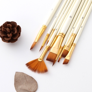 10 unids/set profesional de nailon cepillo de pintura de pelo acuarela acrílico mango de madera pinceles de pintura suministros de arte