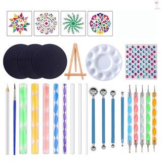 juego de 29 herramientas de dotting mandala con plantillas de paleta de pinceles de pintura, bolígrafos stylus para pintar rocas, uñas, lienzo, color (1)