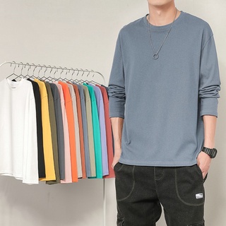 m-5xl algodón puro color sólido camiseta de manga larga cuello redondo camiseta todo-partido casual unisex t-shirt