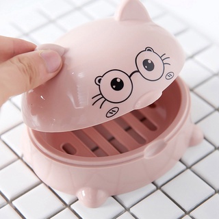 1pc plástico de dibujos animados gato jabón plato con cubierta caja de jabón titular caso lindo baño almacenamiento limpieza baño Suppy