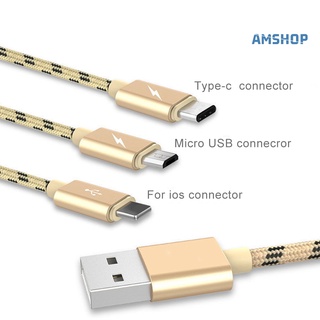 [amshop] cable de carga rápida trenzado micro usb tipo c 3 en 1 para android ios