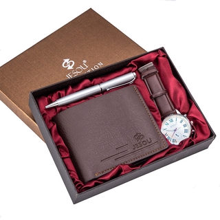 [nuevo] jesou collection hombres set de regalo creativo reloj+cartera+bolígrafo casual estilo de negocios combinación conjunto para novio (3)