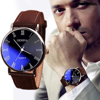 sp reloj de pulsera analógico de cuarzo con correa de cuero sintético con números romanos blu-ray para hombre (1)
