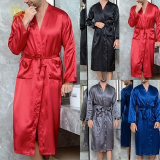 Sunage-Hombre ropa de dormir satén seda ropa de dormir 1pc albornoz vestido Kimono masculino hombres hombres