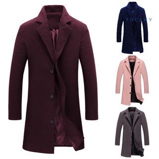 Tucany hombres invierno Color sólido largo abrigo de lana solo botonadura chaqueta abrigo (3)