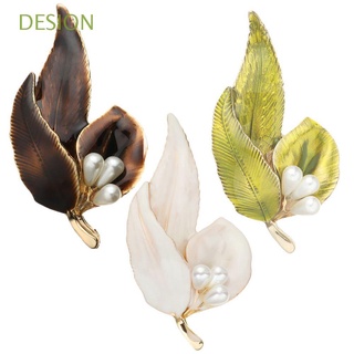 DESION 3PCS Fashion Enamel Women Pin Leaf Pearl Brooch Gift Bag Clothes Label Suit Accessories Jewelry Modern (1)