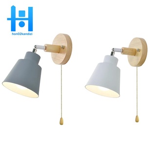 lámpara de pared de madera para dormitorio pasillo con interruptor de cremallera libremente (gris)
