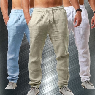 los hombres casual pantalones pantalones de algodón lino suelto recto casual pantalones de los hombres de vacaciones de playa