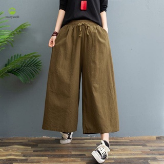 Mujer Lino Algodón Casual Gran Tamaño Pantalones Más El Pantalón Con Banda Cintura De Verano (7)
