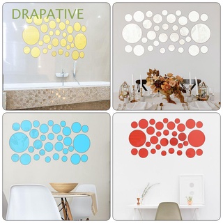 DRAPATIVE 32Pcs Bedroom Bathroom 3D Mirror TV Background Acrylic Wall Stickers Geometric Circle Living Dining Room DIY Home Decor Self Adhesive Combination Sticker/Multicolor