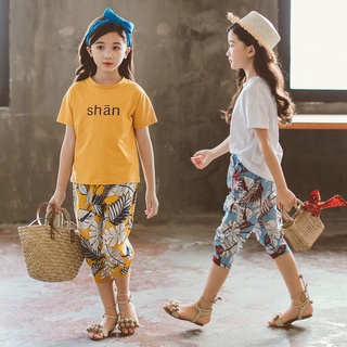 [xhsa]-niños niños bebé niña moda carta tops camiseta floral pantalones conjunto trajes