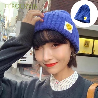 FEROCIOUS New Hat Autumn Solid Color Woolen Accessories Cute Winter Smiling Face Knitted/Multicolor