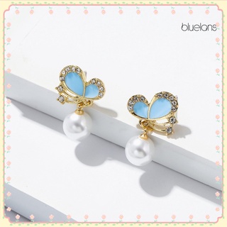 Bluelans aretes de perlas de imitación con forma de mariposa para mujer joyería (1)