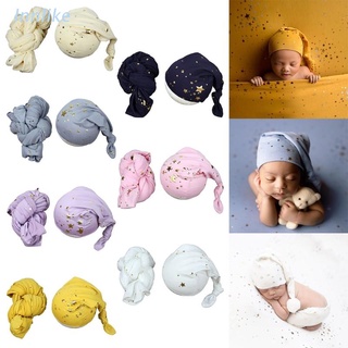 Inn 2 piezas bebé recibir manta+Beanie gorra conjunto de bebés envolver dormir envoltura turbante cola nudo sombrero Kit de fotografía recién nacido accesorios