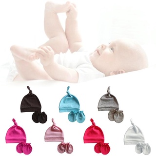 Wit bebé Anti-arañazos guantes anudados sombrero conjunto de manoplas recién nacido gorro caliente Kit de gorros de ducha regalos