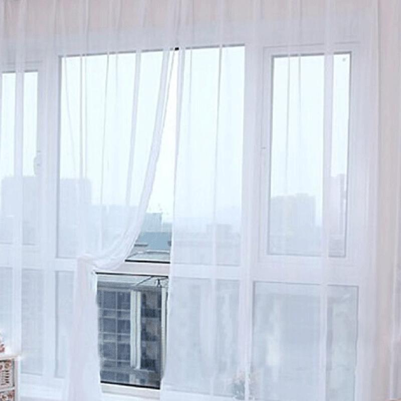 (1) 100x270cm color sólido cortina de gasa transparente (una pieza) - blanco