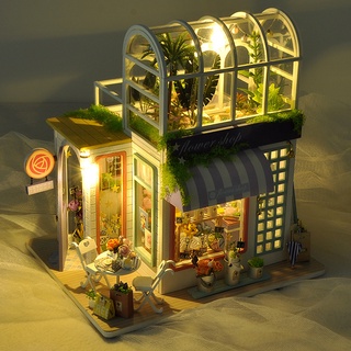[kaou] kits de casa en miniatura de 2 pisos decoración del hogar hecho a mano mini casa kit de construcción para niños