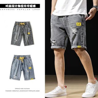 real shot auténtico pantalones cortos de mezclilla de los hombres de cinco puntos pantalones sueltos tendencia de la moda de verano delgado recto de los hombres casual pantalones cortos