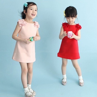 New Baby Girl Soild Color Cotton Sleeveless One-piece Dress Strap Vest Skirts (9)