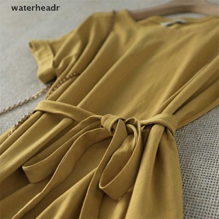 (waterheadr) básico de las mujeres de color sólido de manga corta de verano mini vestido de lazo de la cintura túnica causal cuello redondo vestido delgado con cordones en venta (8)