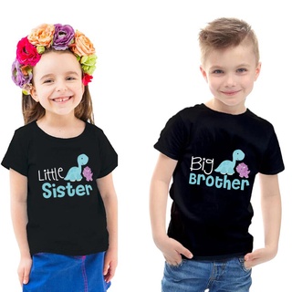Dibujos animados dinosaurio grande/pequeño hermano grande/hermana pequeña camiseta lindo niños camiseta