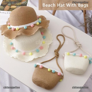 ctyf bebé niñas paja sol visera sombrero con cremallera bolso de hombro floral bowknot sombrero de playa fino