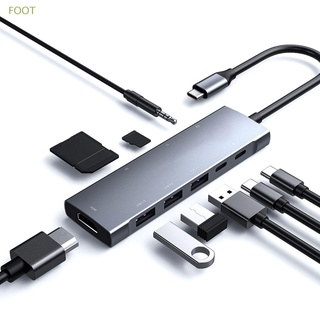Pie Portátil USB Tipo C Hub Audio PD Carga 9 En 1 Adaptador Gigabit SD/TF Expansor VGA USB3.0 Estación De Acoplamiento 4K HDMI