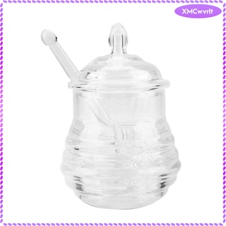 New 245ml Honey Pot Clear Set with Dipper Lid for Home Kitchen Decor (9)