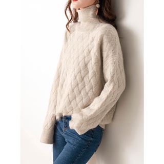 Suéter de cachemir de cuello alto para mujer, Jersey grueso de lana con capa inferior, holgado, languid breeze, nuevo estilo, otoño e invierno, 2021 (6)