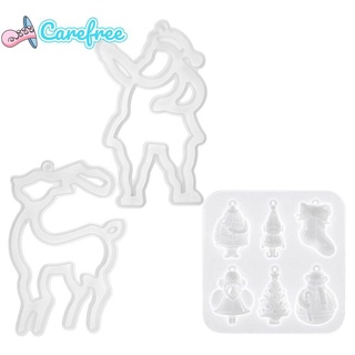 CAREFREE DIY Accessories Christmas Pendant Casting Mold Xmas Tree Decoration Santa Clause Reindeer Keychain Resin Mould Gift Snow Bell Jewelry Making Tools Festival Ornament Epoxy Silicone Molds