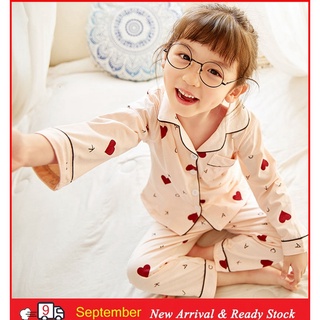Pijamas bebé niña baju budak perempuan Casual de manga larga pijamas impresión amor impresión solapa Loungewear transpirable niño algodón dormir ropa