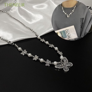 THENEUR Fashion Accessories Butterfly Pearl Pendant Gift Punk Necklace Beads Necklace Hip Hop Chain Jewelry Gothic Collar Women Choker