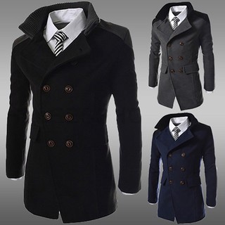formal hombres slim gabardina invierno chaqueta larga outwear doble botonadura abrigo