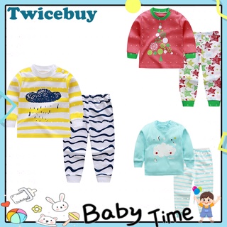 Twicebuy 2Pcs lindo de dibujos animados bebé niña niño cuello redondo manga larga pantalones Top niños traje