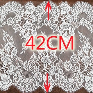 3 Meters/roll 42 Cm Lace Fabric Apparel White Elastic Stretch French Veil Craft Diy Slim Underwear Women's Home Sewing Decoration (2)