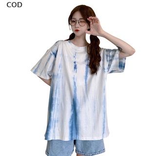 [cod] tie-dye camiseta de manga corta mujer suelta estilo coreano top caliente