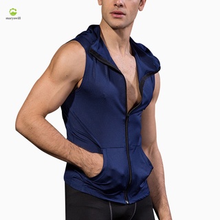 Hombres Culturismo Fitness Sudaderas Con Capucha Cremallera Chaleco Gimnasio Deportes Running Sin Mangas Quicky Dry Tops