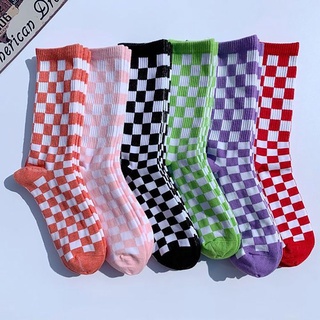 selic1 cool cuadros calcetines transpirables estilo coreano calcetines de tubo medio calcetines de moda calle masculino monopatín deportes hip hop mujeres hosiery/multicolor (3)