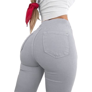 pantalones de cintura alta slim fit para mujer/pantalones largos push up