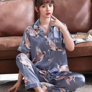 M-5Xl más el tamaño de pijamas de satén de seda de manga corta ropa de dormir Baju Tidur Wanita Loungewear pijamas de las mujeres comodidad larga pijama conjunto de ropa de dormir ropa de dormir (5)