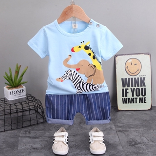 Bebé niño Casual camisa de los niños de la ropa de los niños de dibujos animados pequeño Animal de manga corta de dos piezas traje conjunto