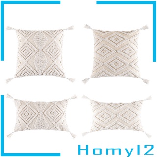 [HOMYL2] Fundas de almohada Boho, tejido de algodón, lino decorativo, fundas de almohada, borlas, sofá, dormitorio, acento, fundas de cojín para decoración del hogar