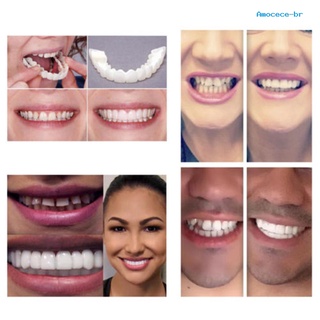 am 2pcs silicona simulación parte superior inferior dientes dentadura blanqueamiento falso cubierta dental (9)